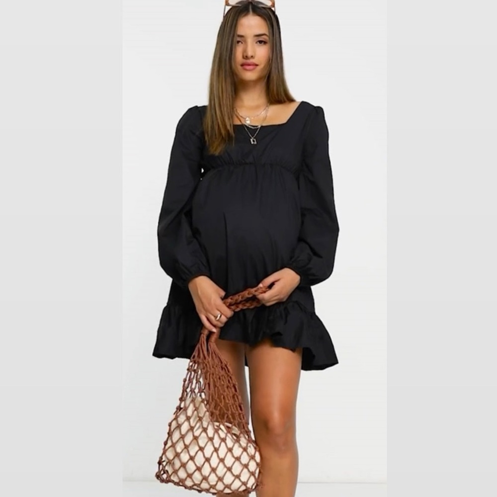Missguided Maternity tie back smock mini dress in black Size US 4 NWT